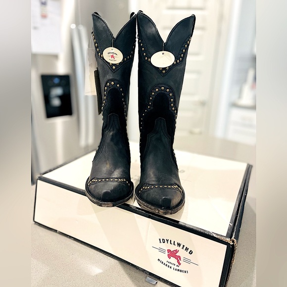 IDYLLWIND By Miranda Lambert NEW Black Leather, Women Western Boots With Golden - Picture 7 of 11